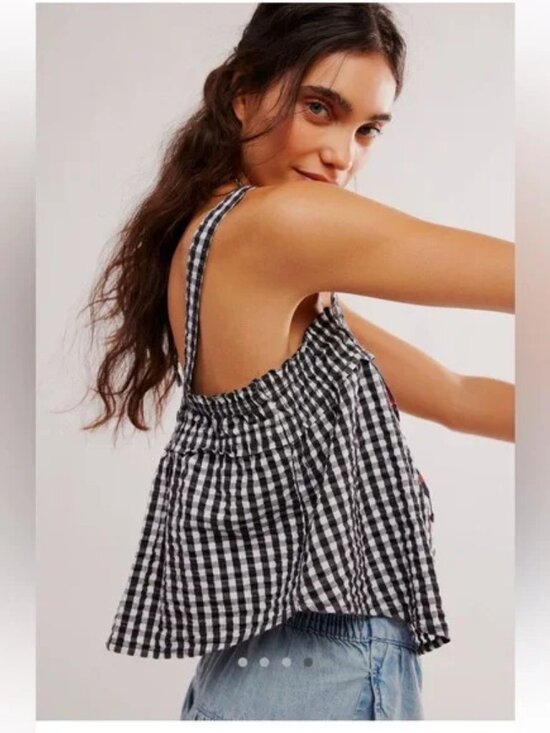 Free People Picnic Party Cropped Tank Top Black Combo Size XS NWT - Picture 4 of 13